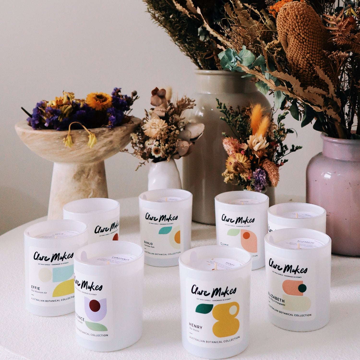 Choose your Clare Makes candles and diffusers by size to suit any space or occasion