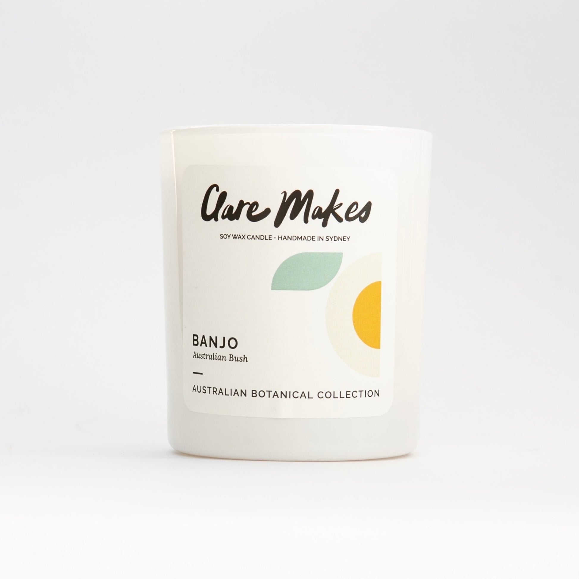 Clare Makes Banjo candle front view - bestselling Australian native bush scent