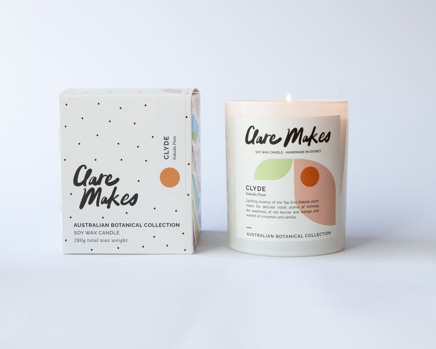 Clare Makes Clyde candle in a box, in Kakadu Plum scent
