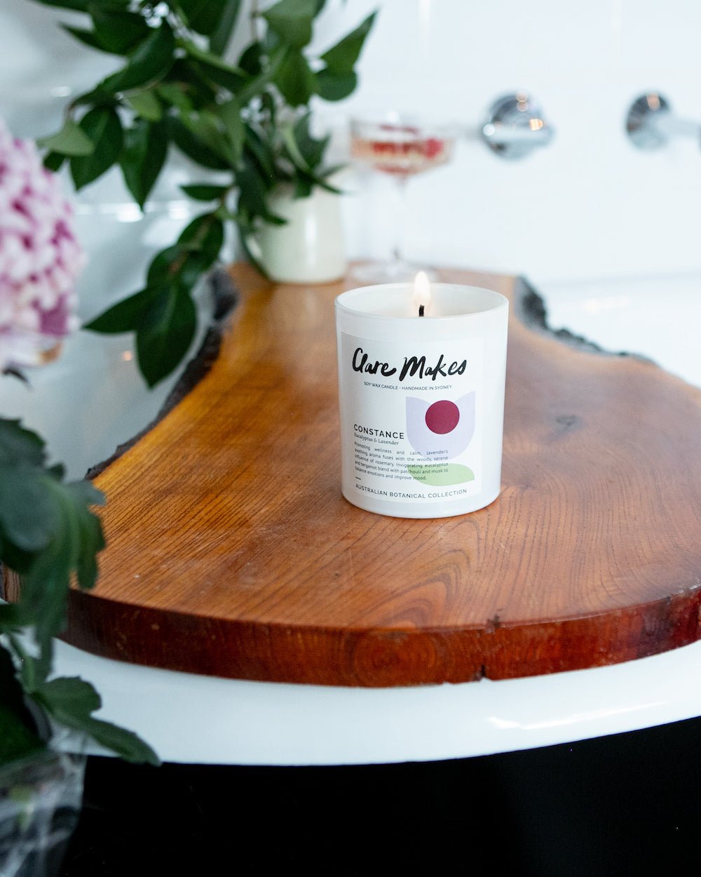 Minimalist product shot of Clare Makes Constance candle on white