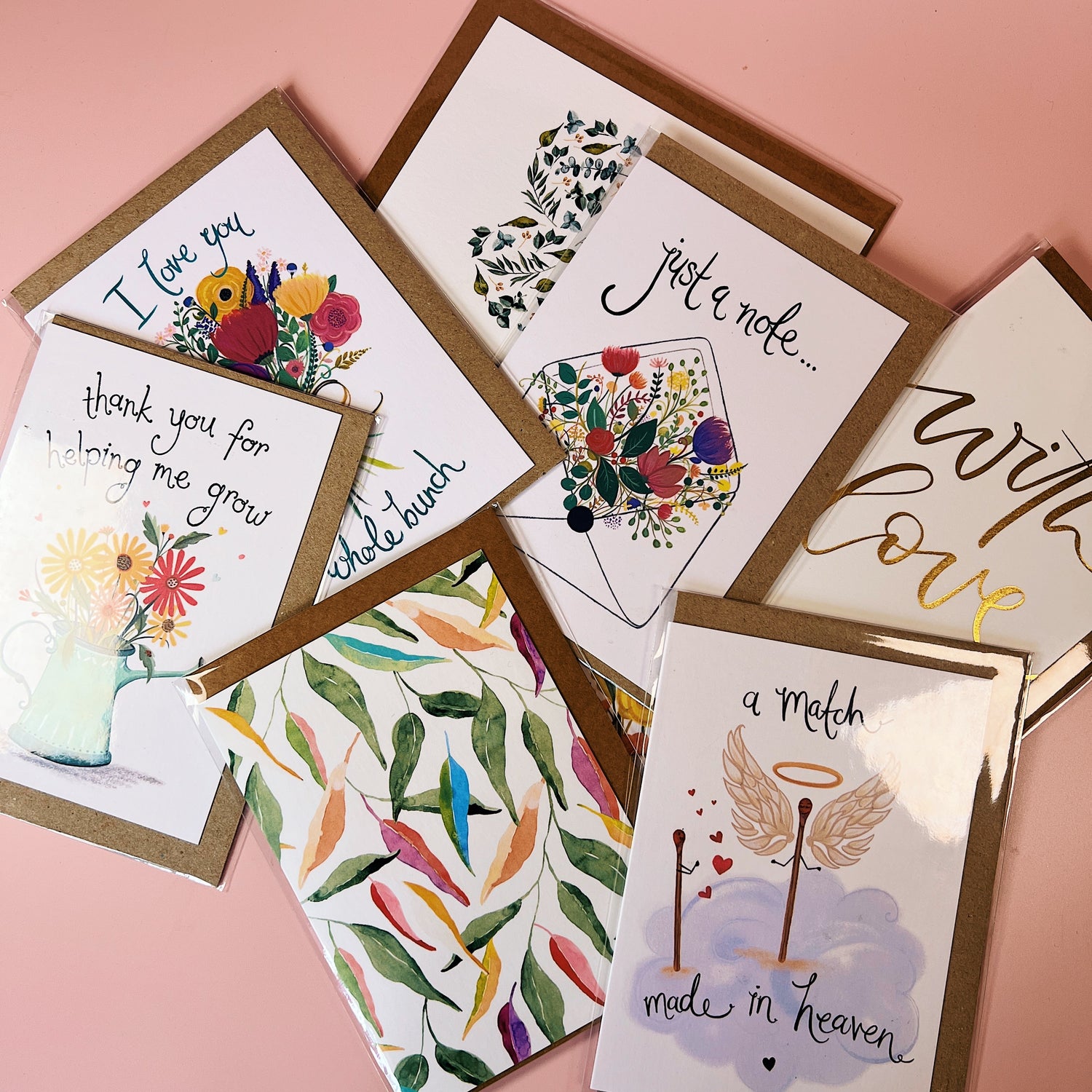 Australian-made gift sets with body oil, candles, and greeting cards by Clare Makes