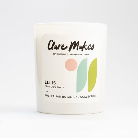 Ghost Gum Breeze Medium Candle 180g - hand-poured soy wax candle with eucalyptus and wildflower scent and 40-hour burn time from Clare Makes