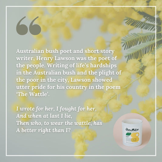 Henry: The Wattle - Clare Makes - Candle - hand-poured soy wax candle with golden wattle flower scent and 40-hour burn time, styled with floral elements