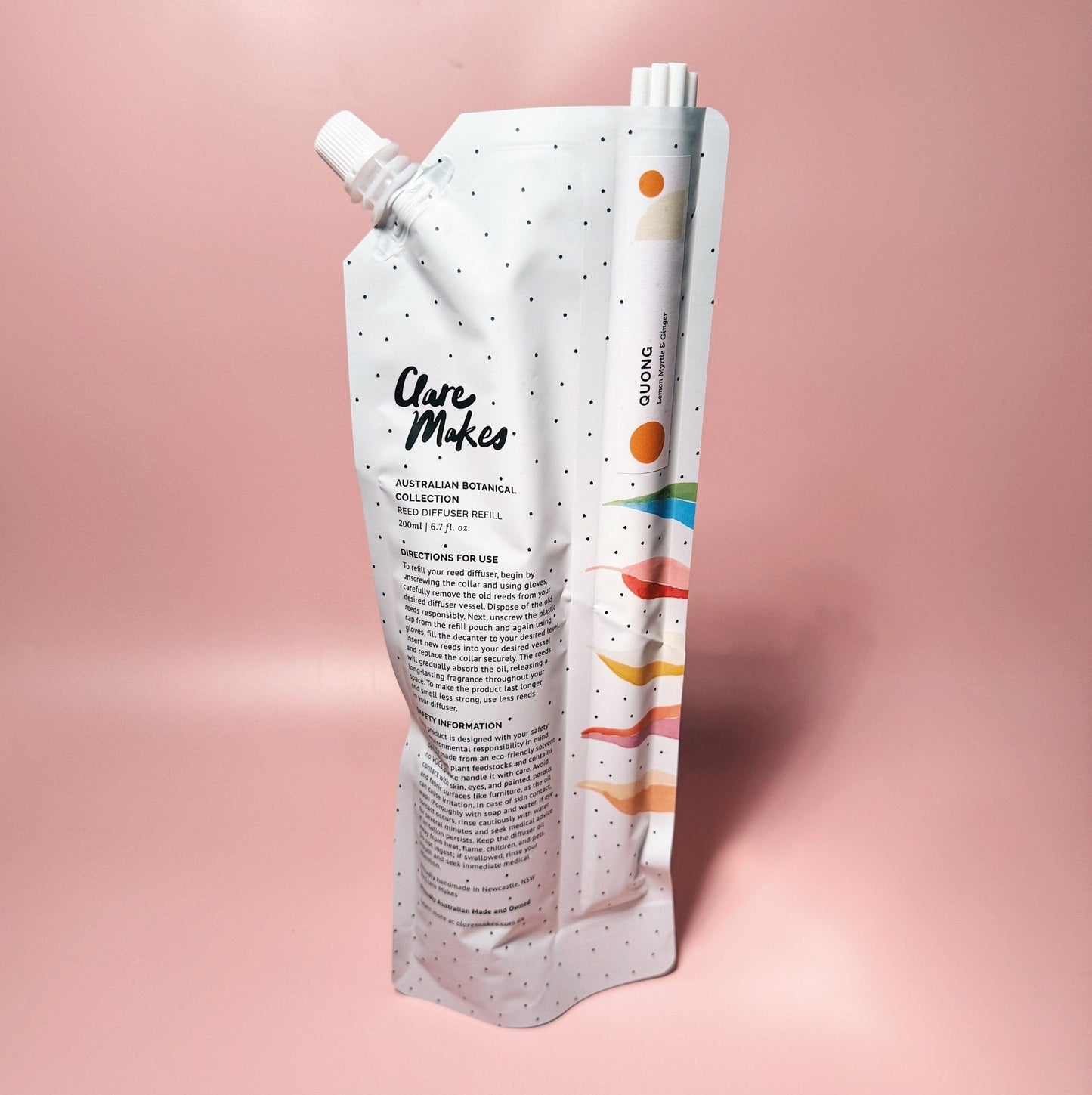 Lemon Myrtle & Ginger - Reed Diffuser Refill Pouch 200ml (Quong) - Clare Makes - Reed Diffuser Refill