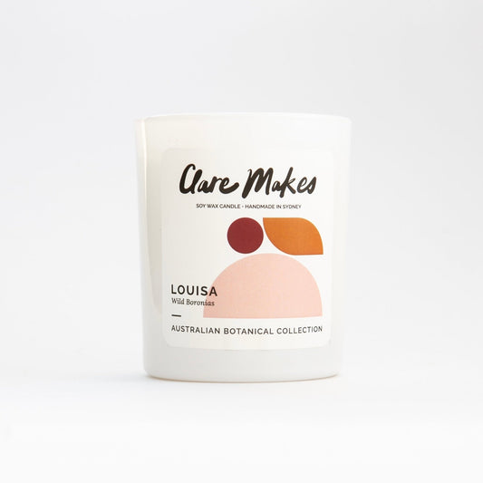 Wild Boronias Medium Candle 180g - Louisa scent - hand-poured soy wax candle with native boronia flowers and 40-hour burn time from Clare Makes