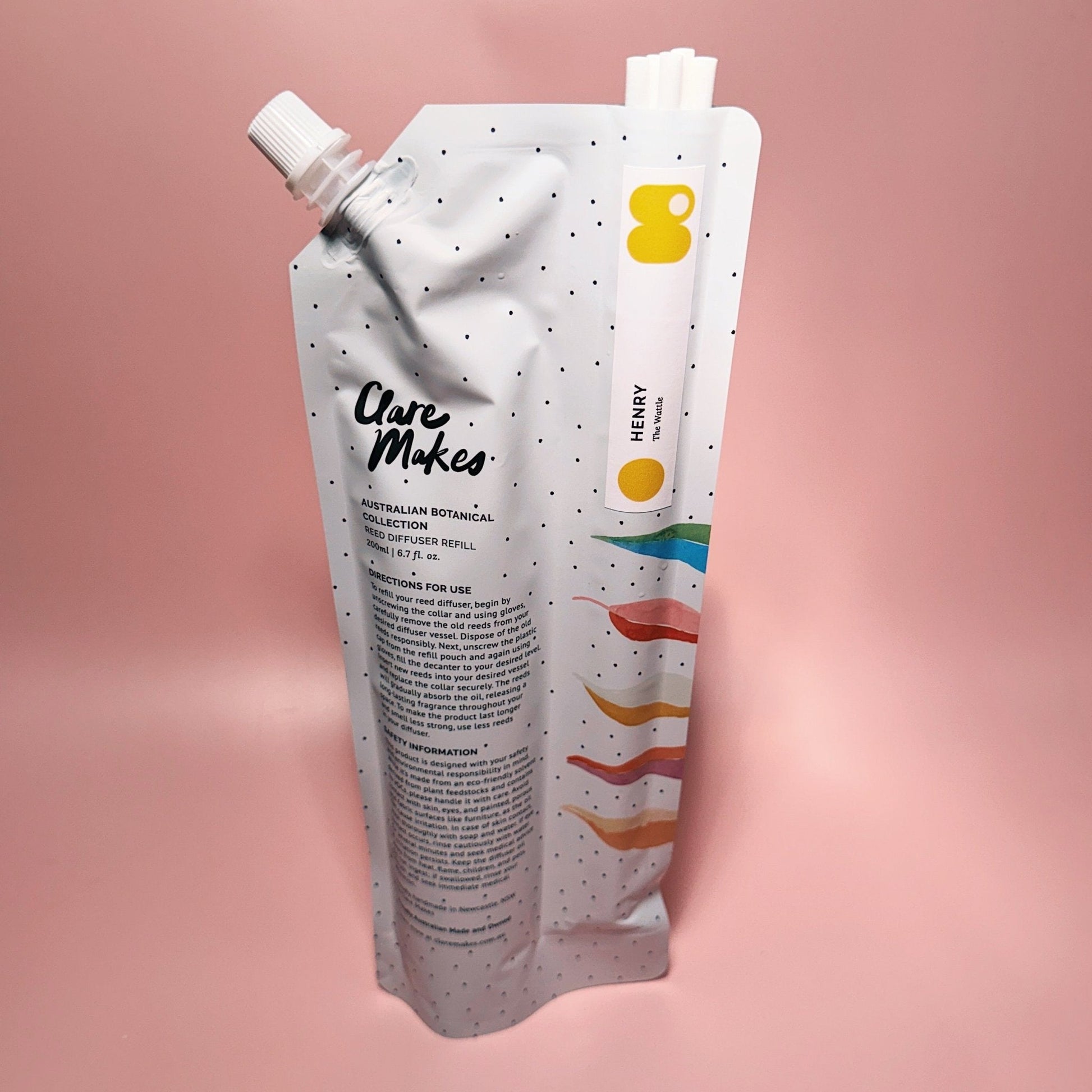 Wattle Reed Diffuser Refill Pouch 200ml - Clare Makes - Reed Diffuser Refill