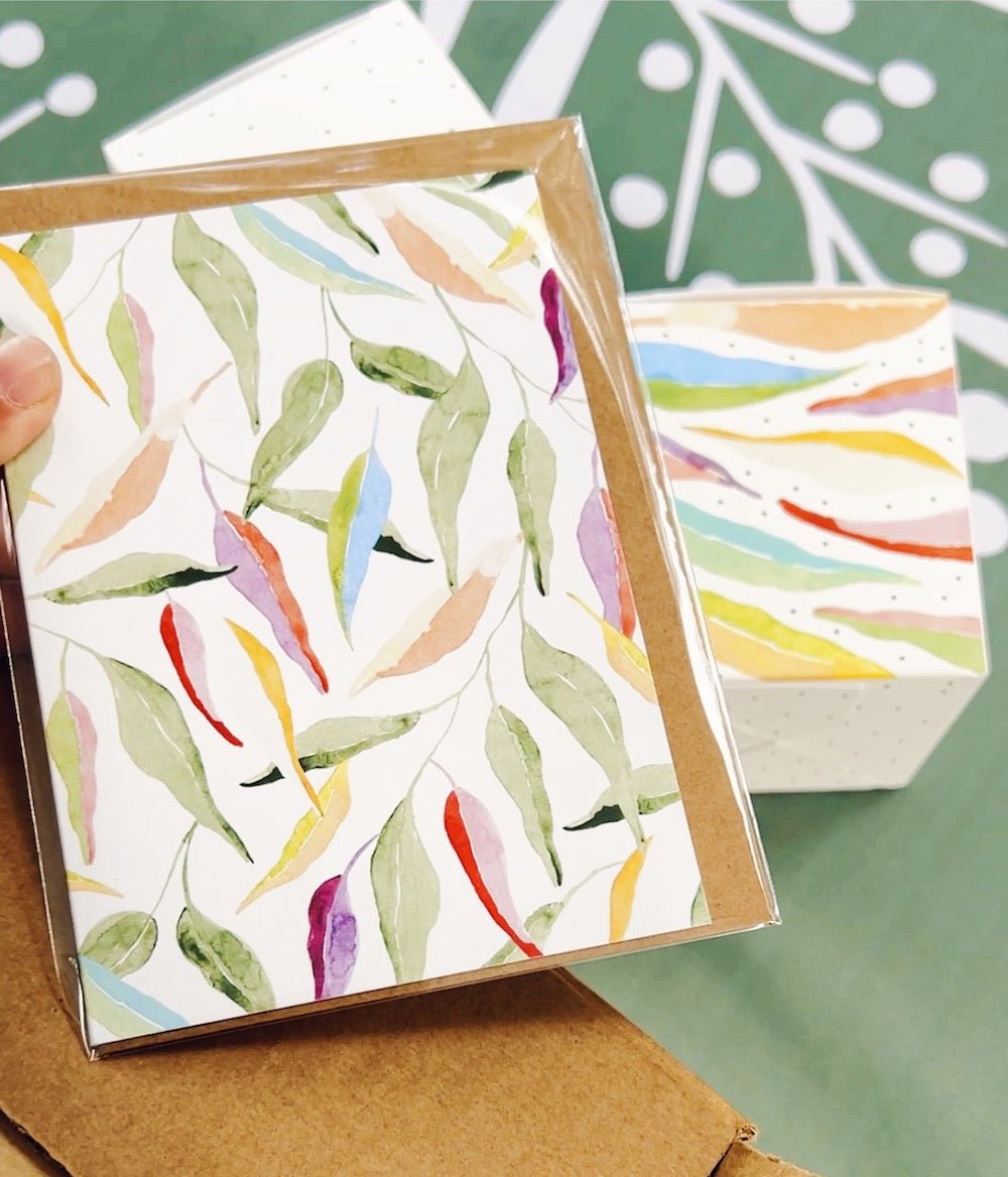 Rainbow Gum Leaves Blank Greeting Card - Clare Makes - Card